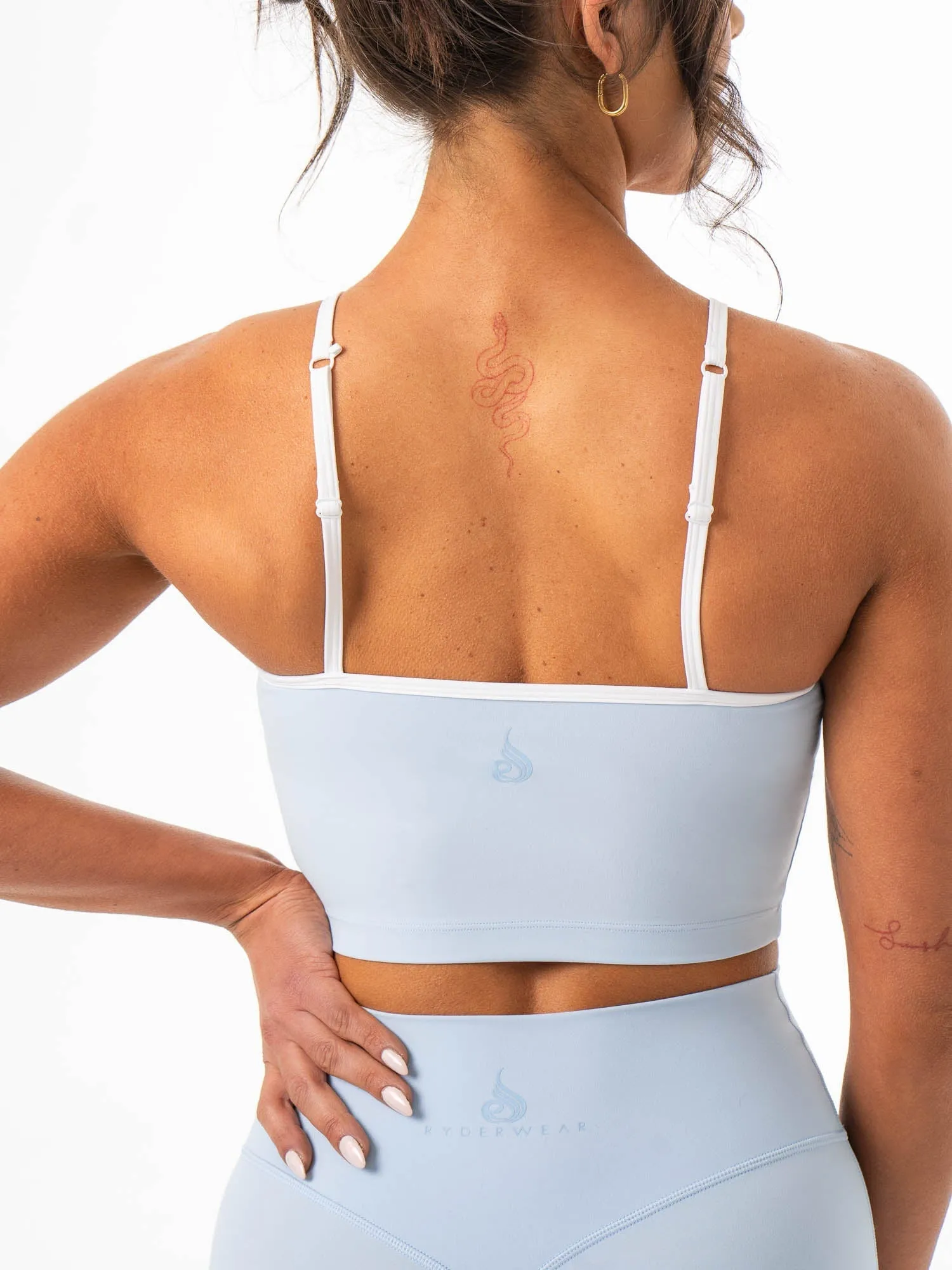 Shock-absorbing Fringed edges NKD Contrast Shelf Bra Tank - Sky Blue