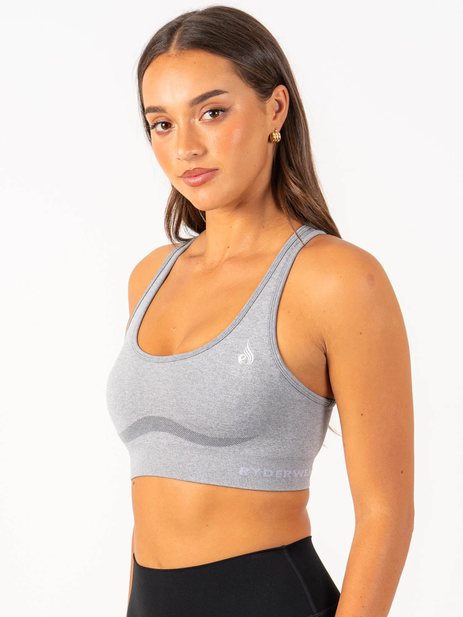 Ribbed waistband seams Staples Seamless Racer Back Sports Bra - Grey Marl