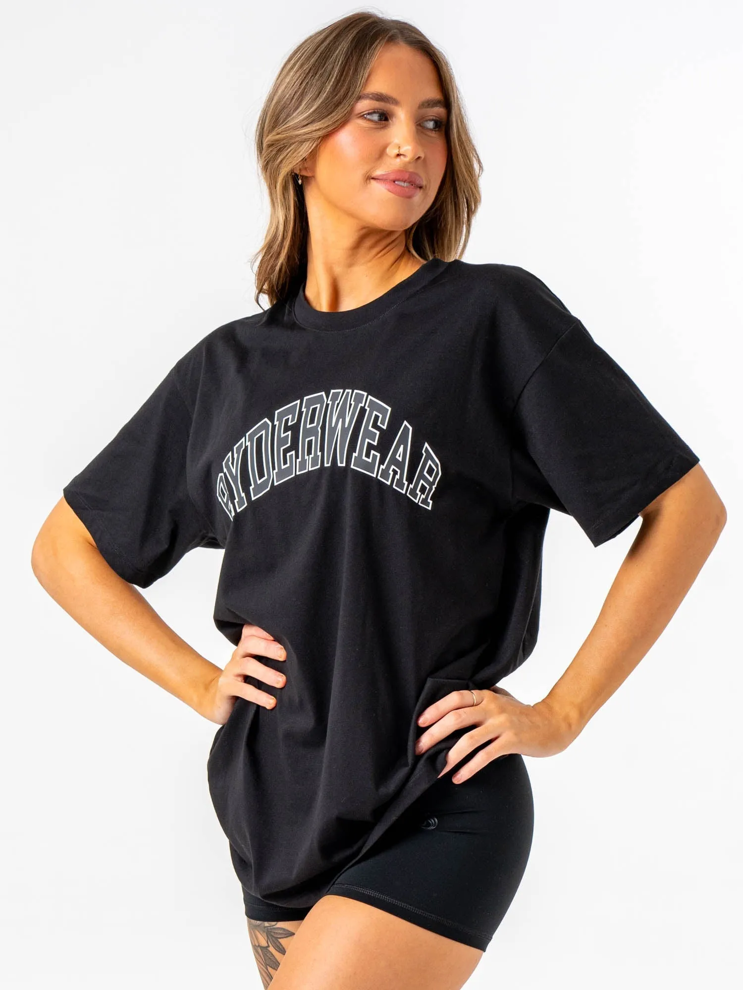 Contrast Inner Binding Unisex Collegiate T-Shirt - Black