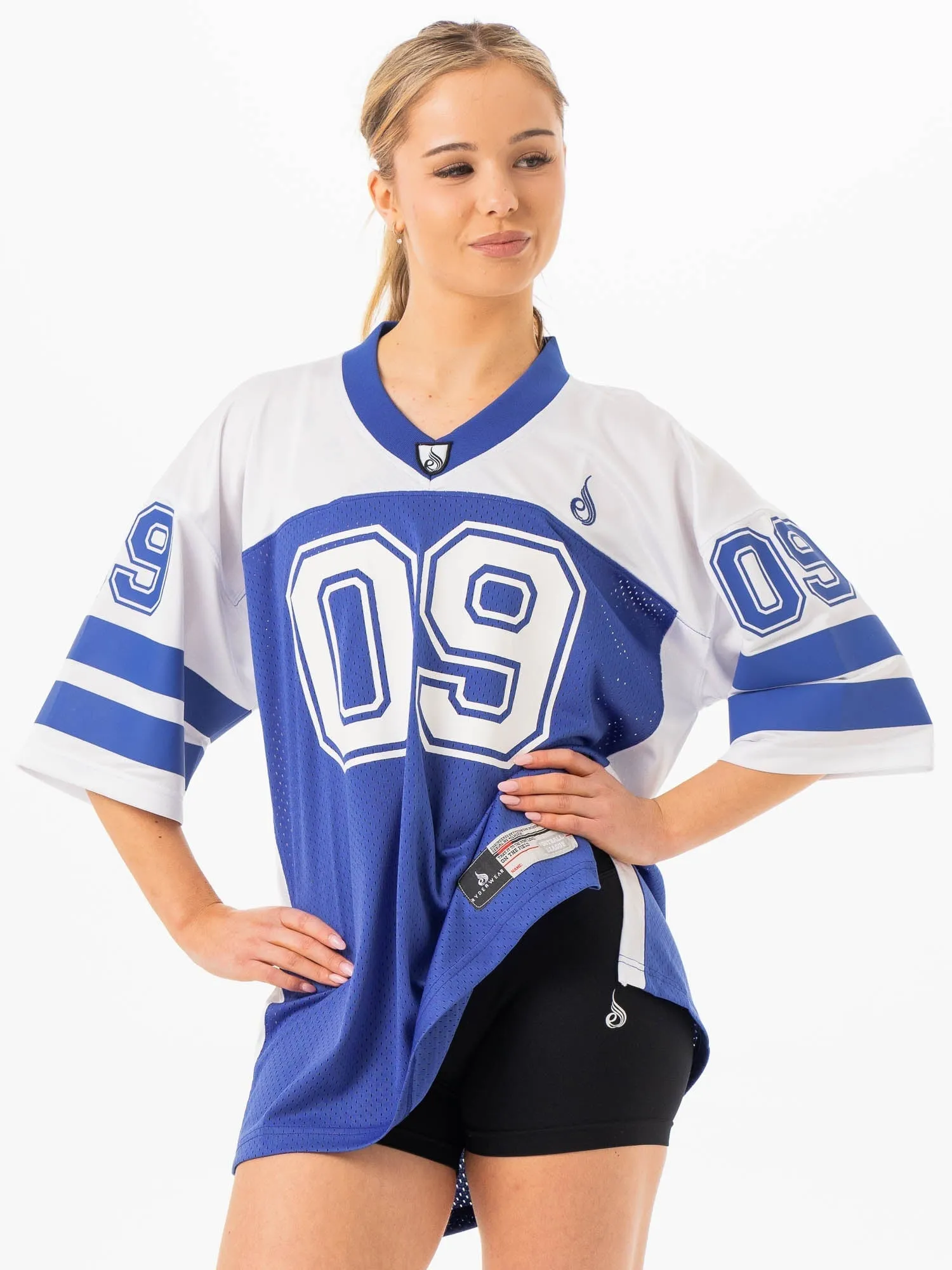 Reinforced Collar Chic Style Trend Varsity Jersey - Cobalt