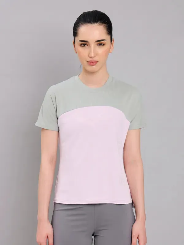 Versatile Look Sleek Fit Wear Women Colorblock Slim Fit Crew Neck T-shirt with TECHNO COOL 