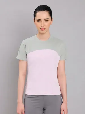 Simple Look Women Colorblock Slim Fit Crew Neck T-shirt with TECHNO COOL 