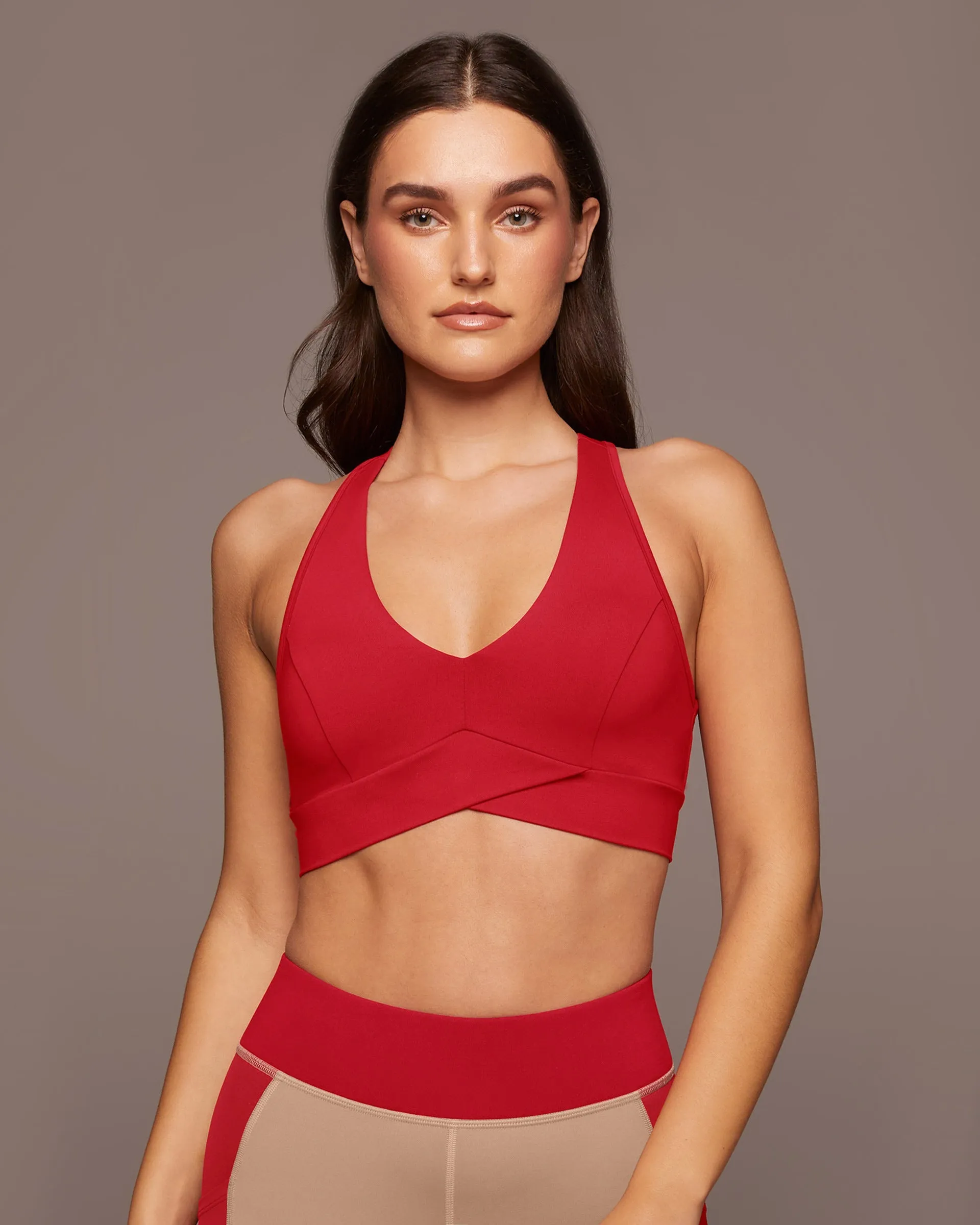 Ray V-Neck Longline Bra Non-Slip Grip Gray sports outfit