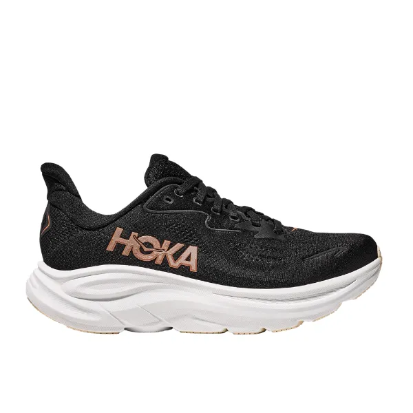 Hoka Women's Clifton 10 Black/Gold running socks liner Mesh Upper