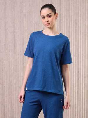 Short sleeved breeziness Women Cubic Melange Relaxed Fit Round Neck T-shirt with DOUBLE COOL