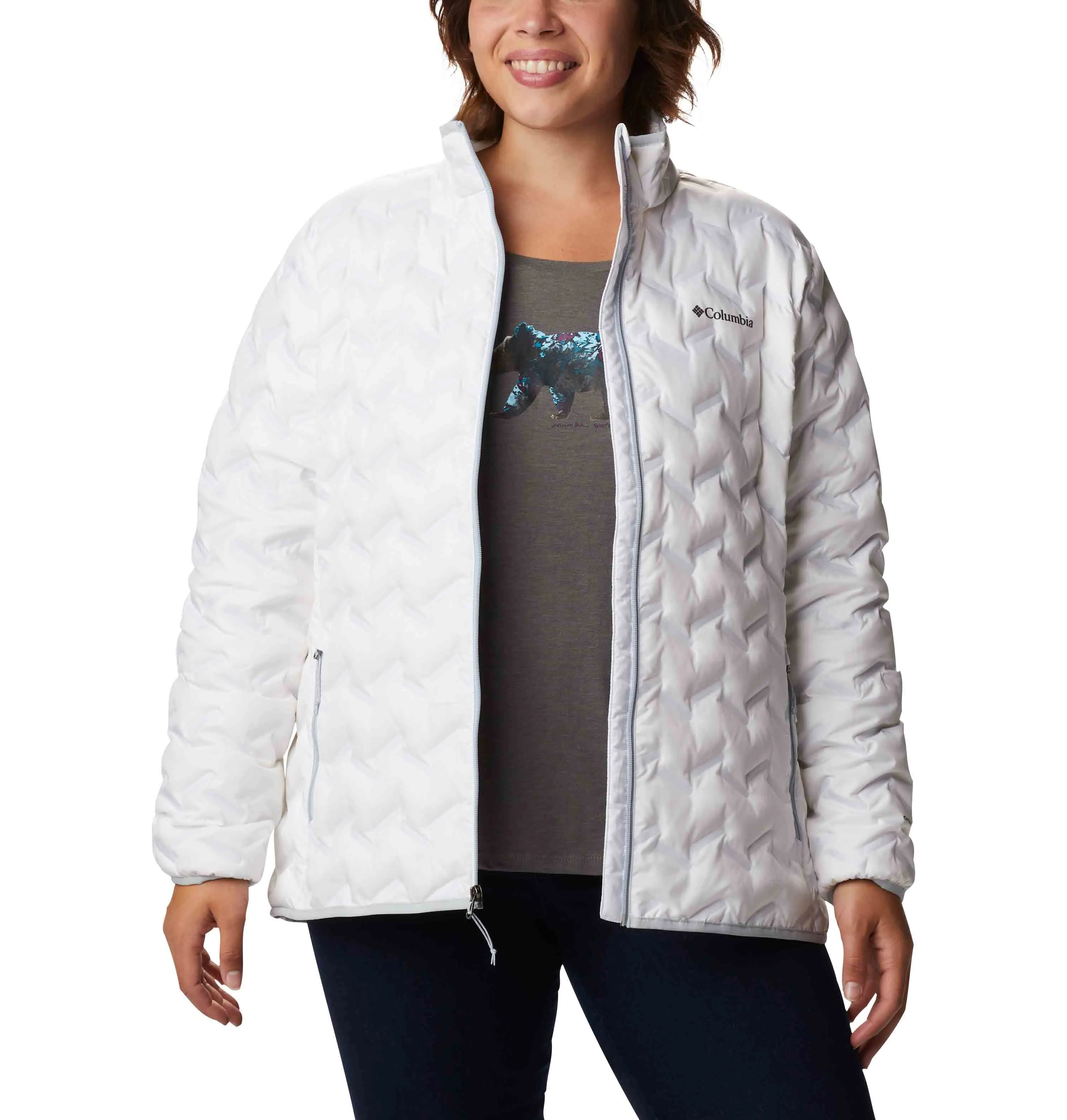 Columbia Women White Delta Ridge Down Jacket Sporty Style New Year's Eve attire