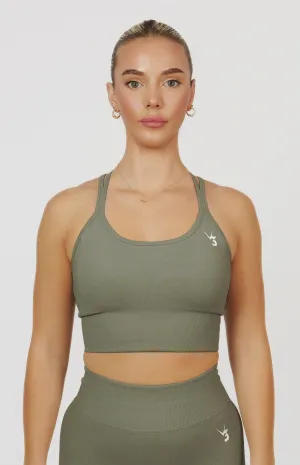 Form Seamless Strappy Sports Bra - Olive Green Network - connected experts