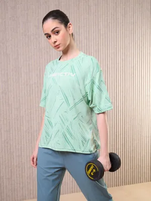 Moisture wicking Women Jacquard Boxy Fit Round Neck T-shirt with DOUBLE COOL