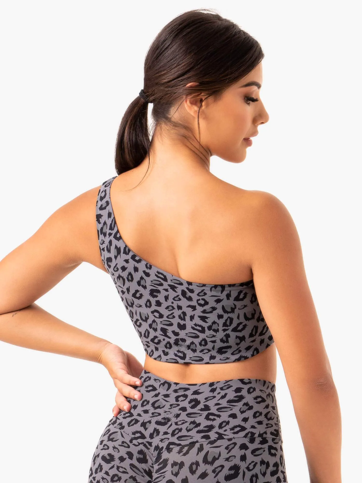 Seam-Free Adapt One Shoulder Sports Bra - Grey Leopard