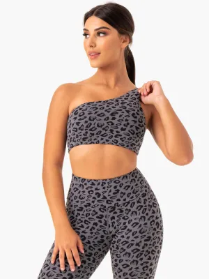 Adapt One Shoulder Sports Bra - Grey Leopard Fashionable Relaxed fit seams