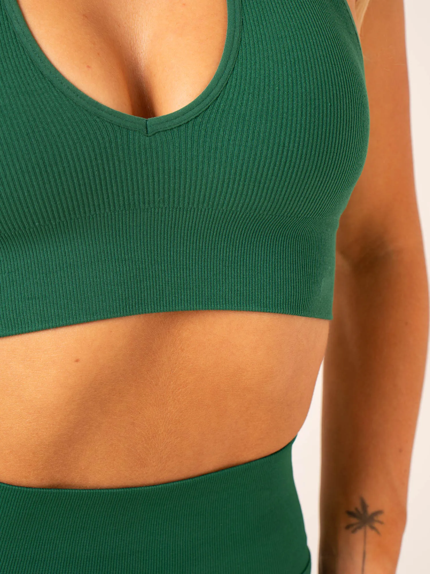 Flexible Band Lift Rib Seamless Halter Sports Bra - Emerald