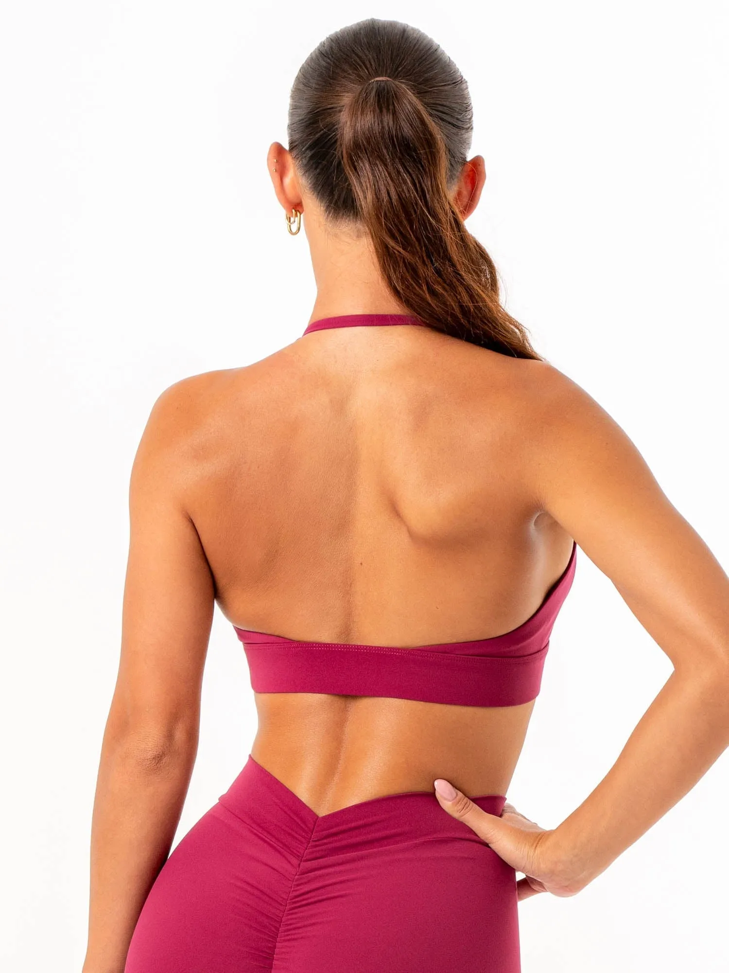 Recycled NKD Halter Sports Bra - Wine