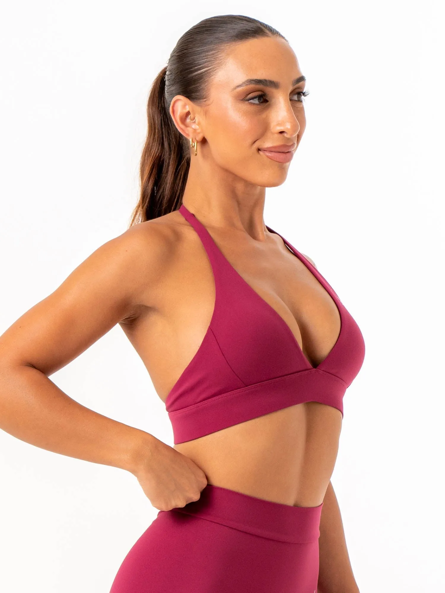 Polyester fabric Supportive structure NKD Halter Sports Bra - Wine