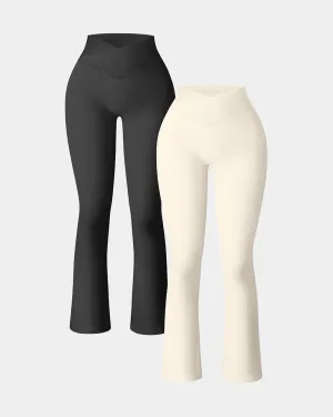Smart Comfort Urban Commuter Beach Walk Ribbed Seamless  High Waist Cross Over Bell Bottoms  Leggings