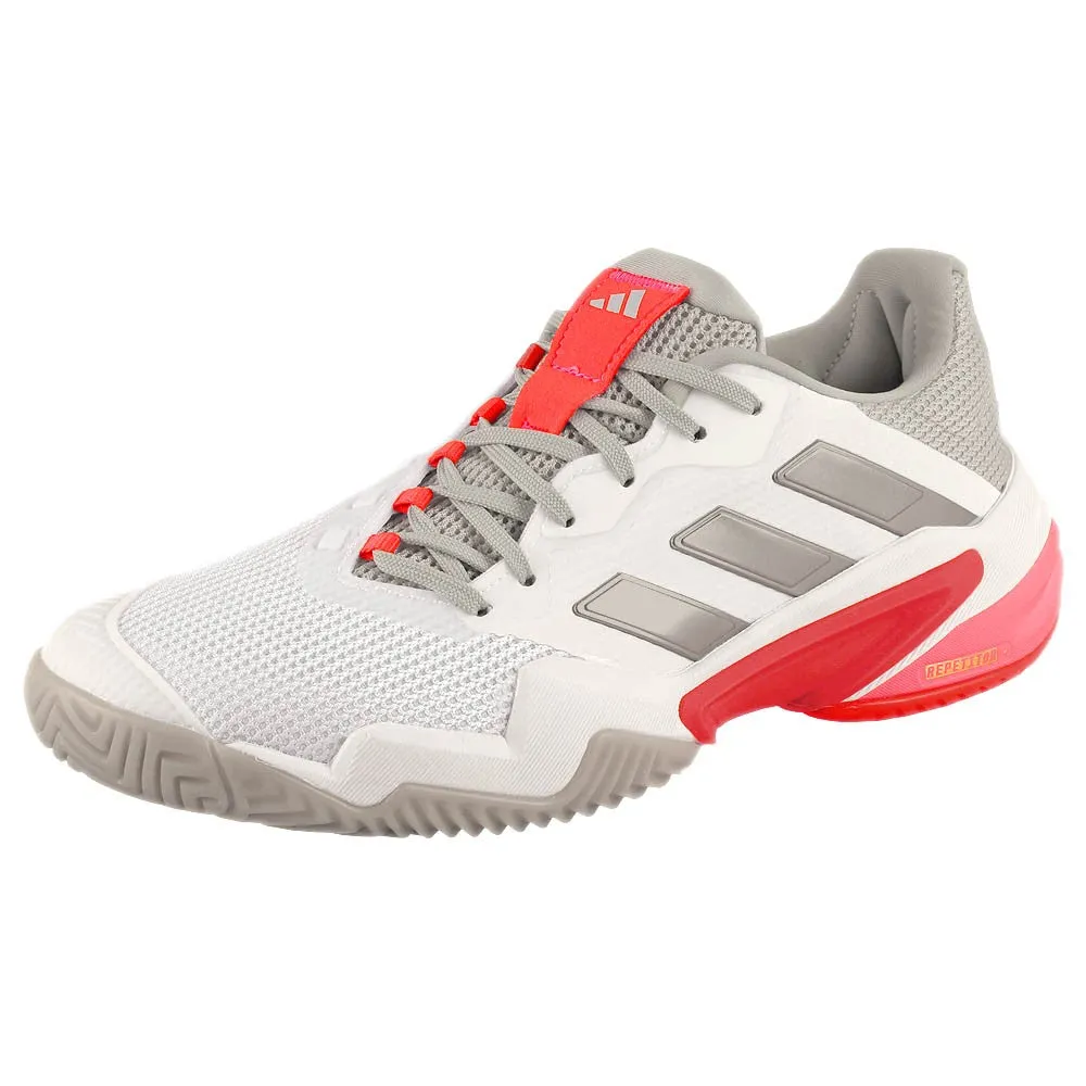 adidas Women's Barricade 13 - Cloud White/Lucid Red Vented Tongue Non Slip Tread