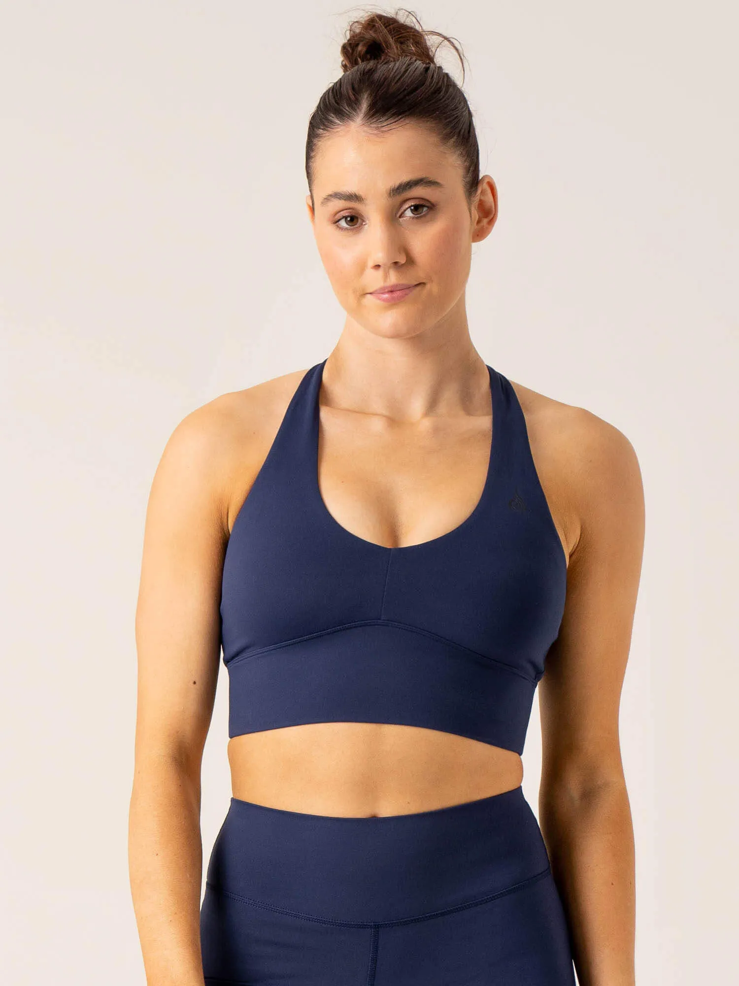 NKD Arch Halter Sports Bra - Navy Piped edges