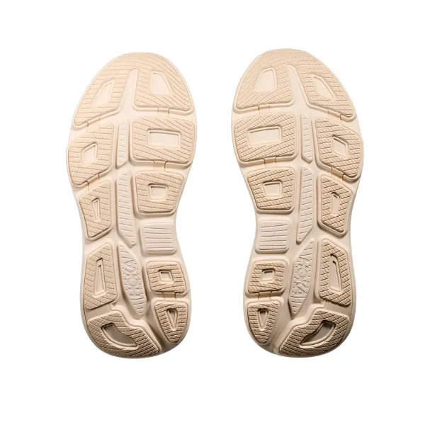 Hoka Women's Bondi 9 Wide Vanilla/Birch running in a geyser area shoes