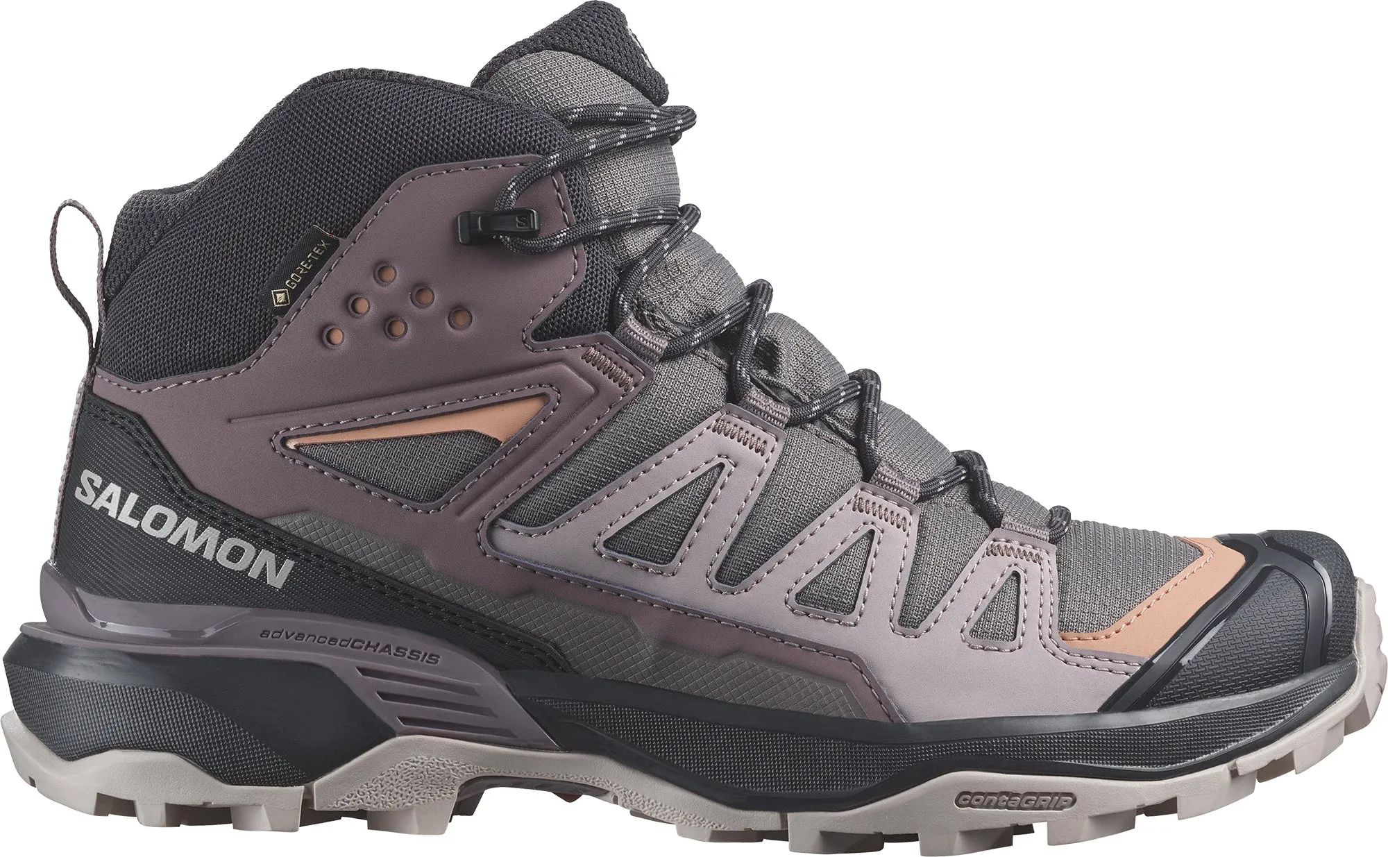 Core Support Impact Resistant Sole Salomon X Ultra 360 Mid GORE-TEX Womens Walking Boots - Grey