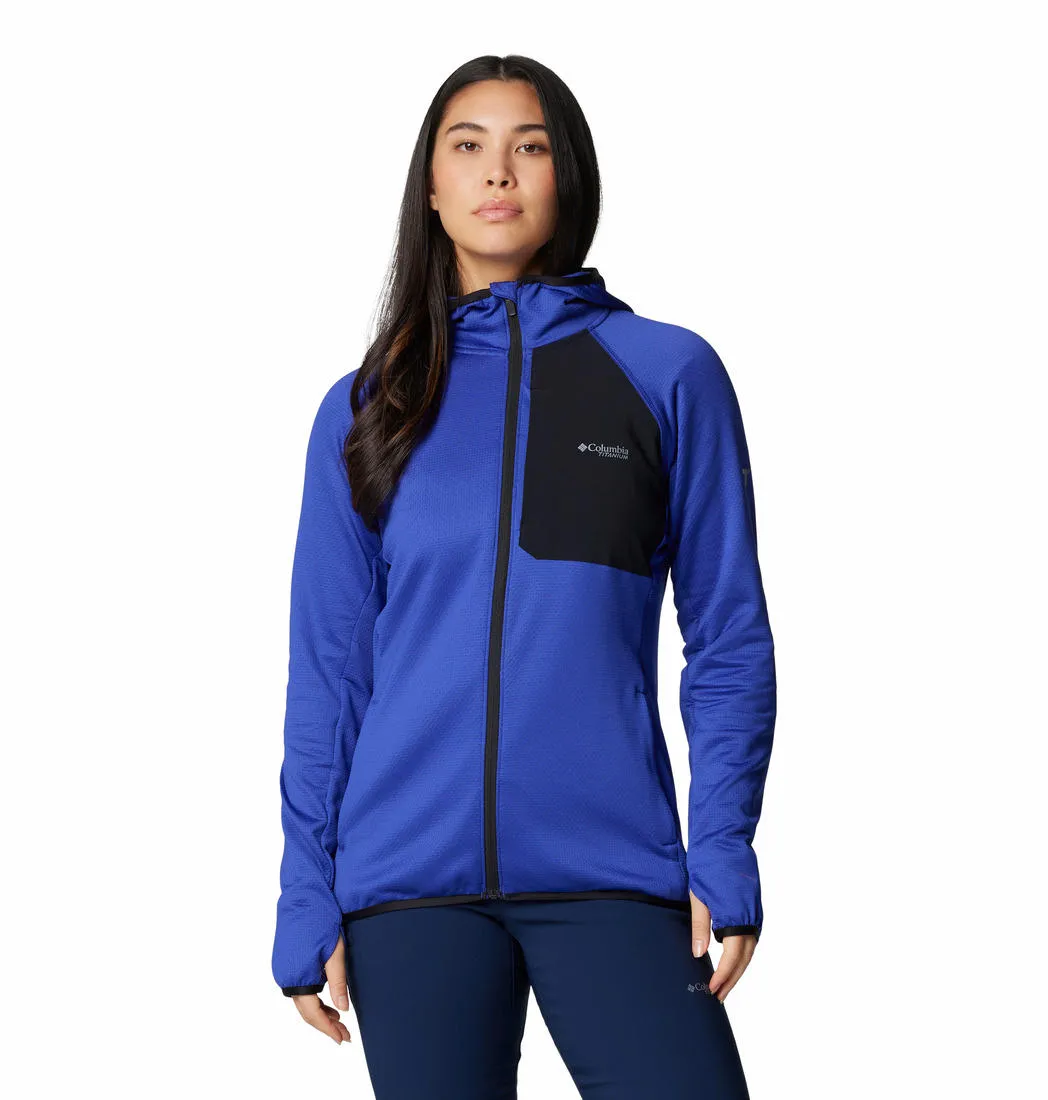 waist length Columbia Women Blue Triple Canyon Grid Fleece Hooded FZ
