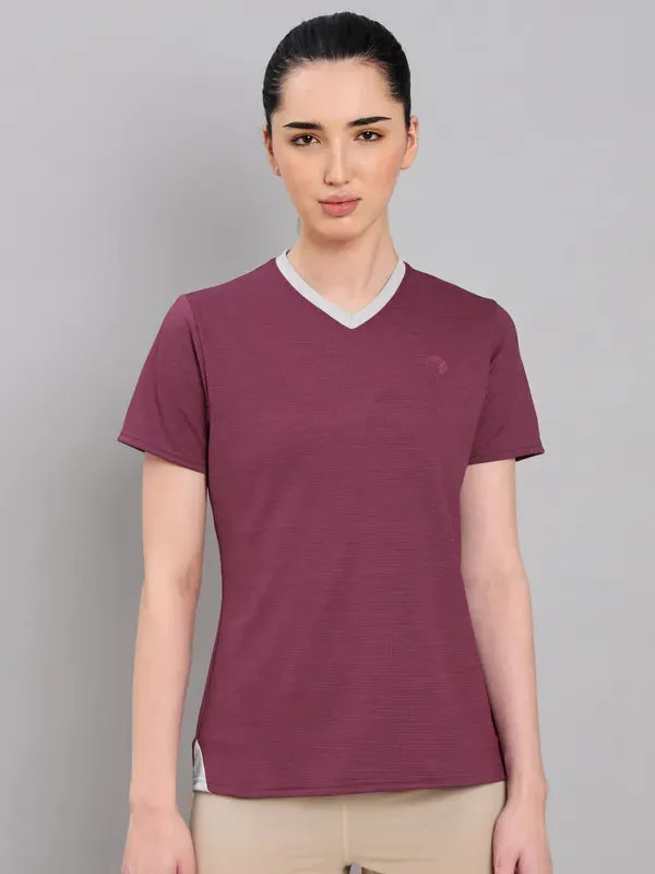 Women Solid Slim Fit V Neck T-shirt with DOUBLE COOL Fit for Everyone sports activity