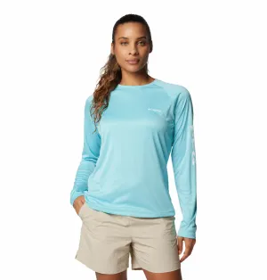Columbia Women Blue Tidal Tee II Long Sleeve (Sun Protection) Eco Certified Textile Relaxed Design