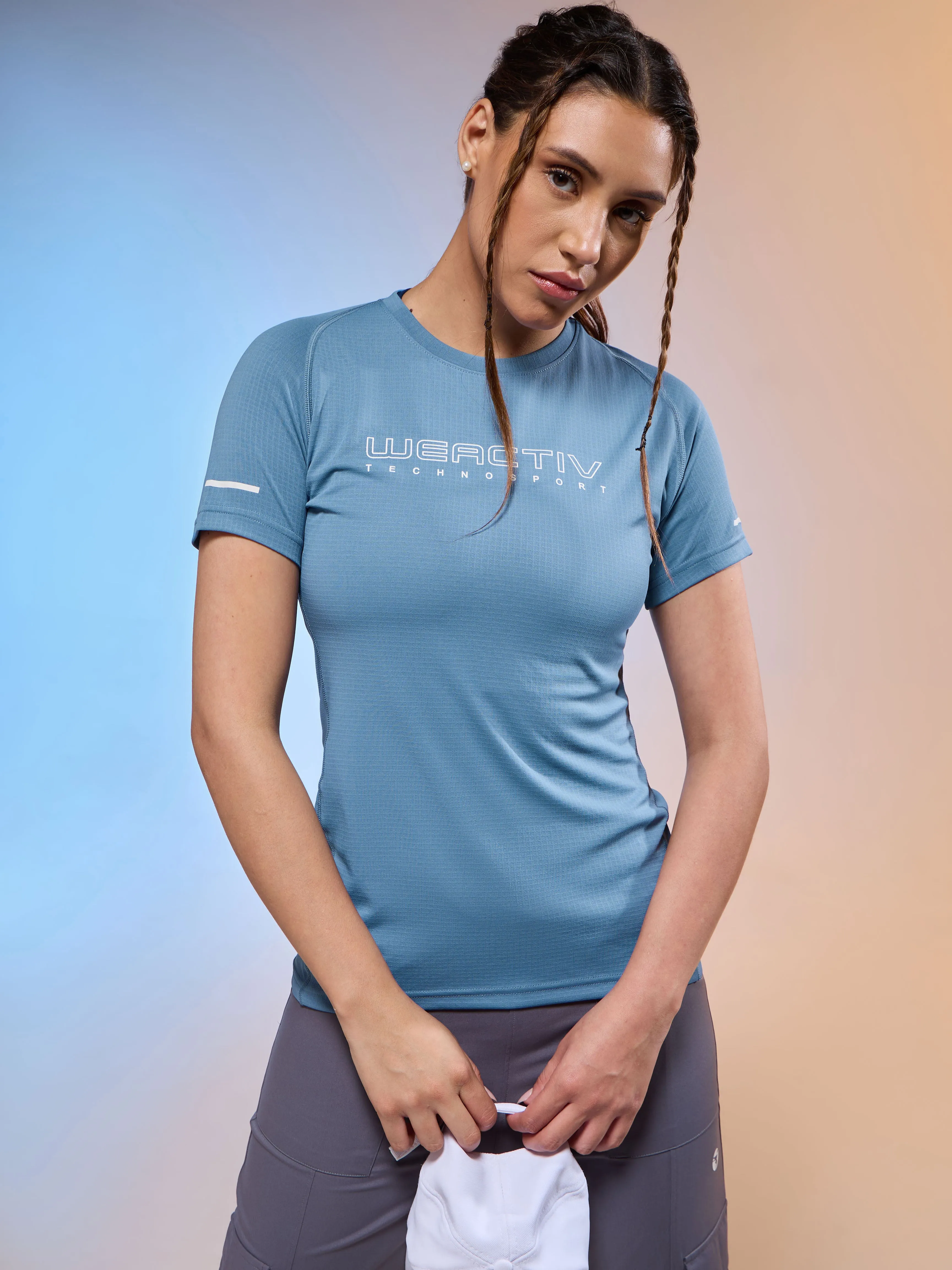 Casual everyday wear Soft Wear Women Typography Print Regular Fit Round Neck Sports Tee with TECHNOCOOL 