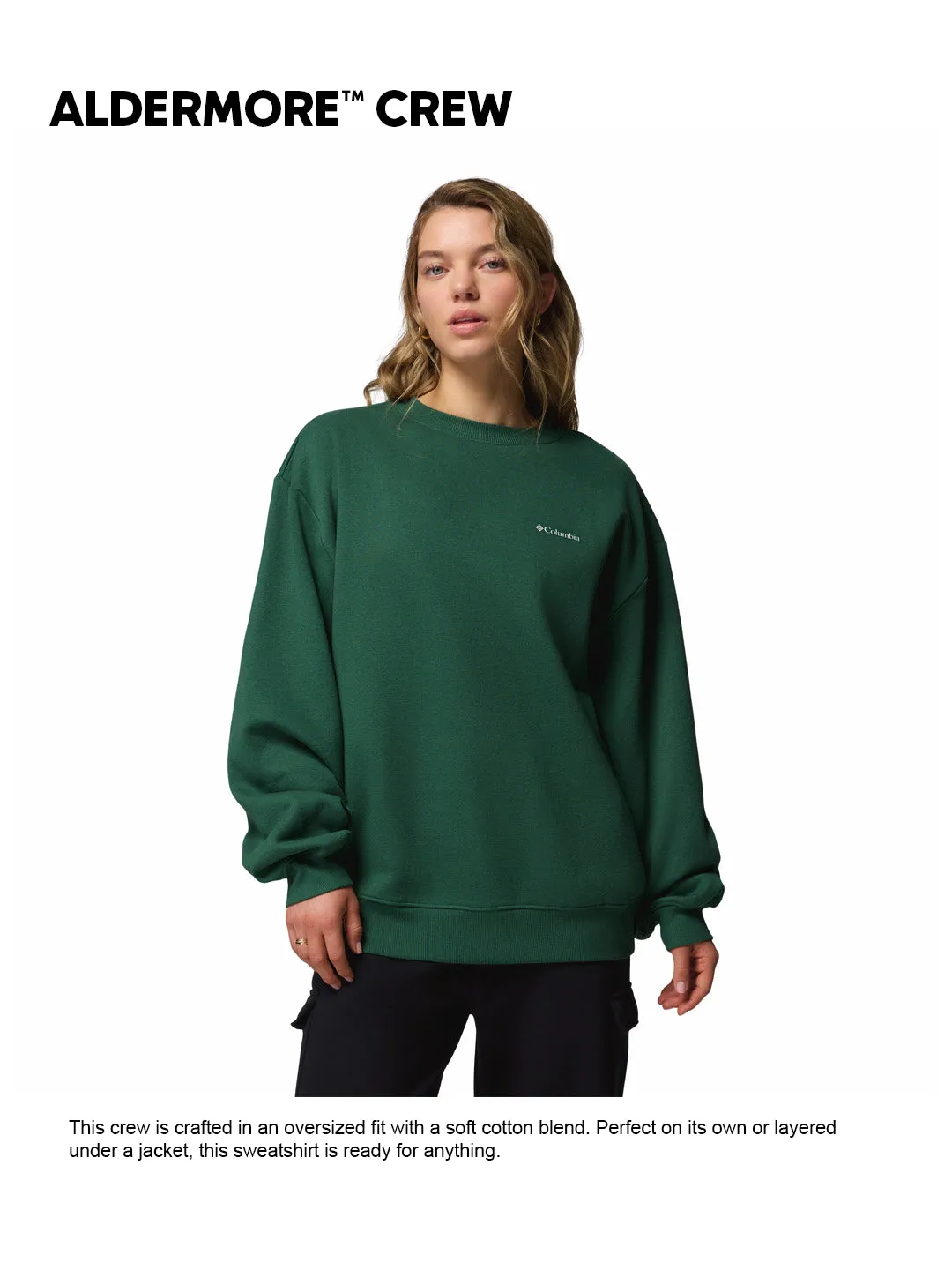 Indoor Expandable Sleeve Cuffs Columbia Women Green Aldermore Crew Sweatshirt