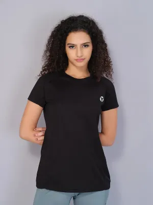 Women Solid Slim Fit Crew Neck T-shirt with TECHNO COOL Layered Collar Structure Indoor clothing