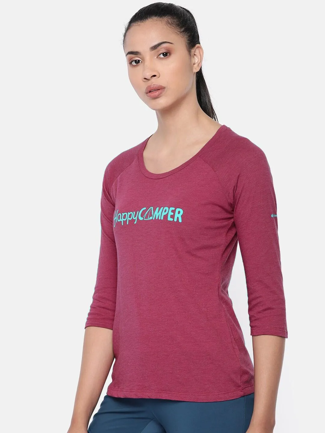 StretchComfortWeave Columbia Women Blue Weekend Explorer 3/4 Tee