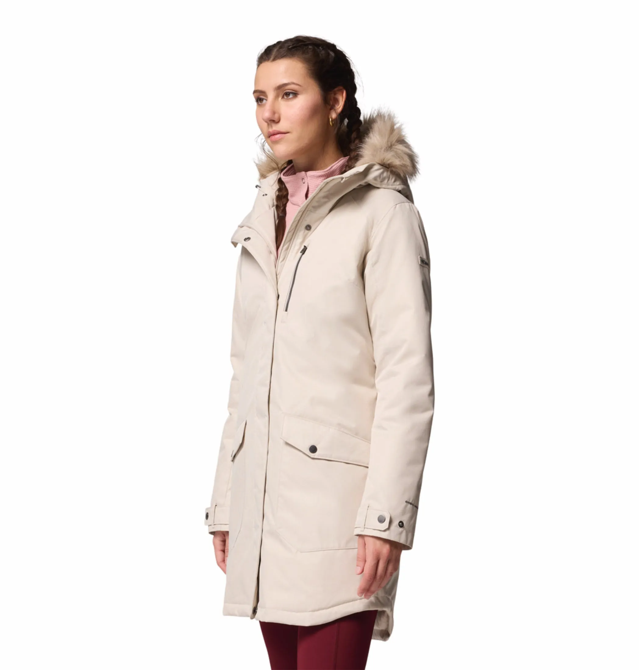 Columbia Women Beige OmniHeat Reflective Suttle Mountain Insulated Jacket waist length Engage