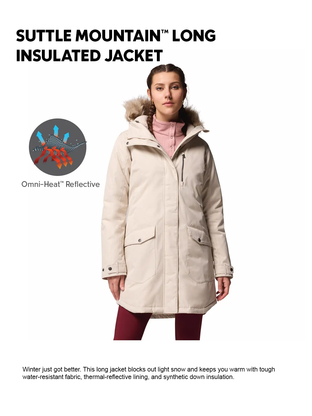 Columbia Women Beige OmniHeat Reflective Suttle Mountain Insulated Jacket Ergonomic Tailoring suitable for sunny days