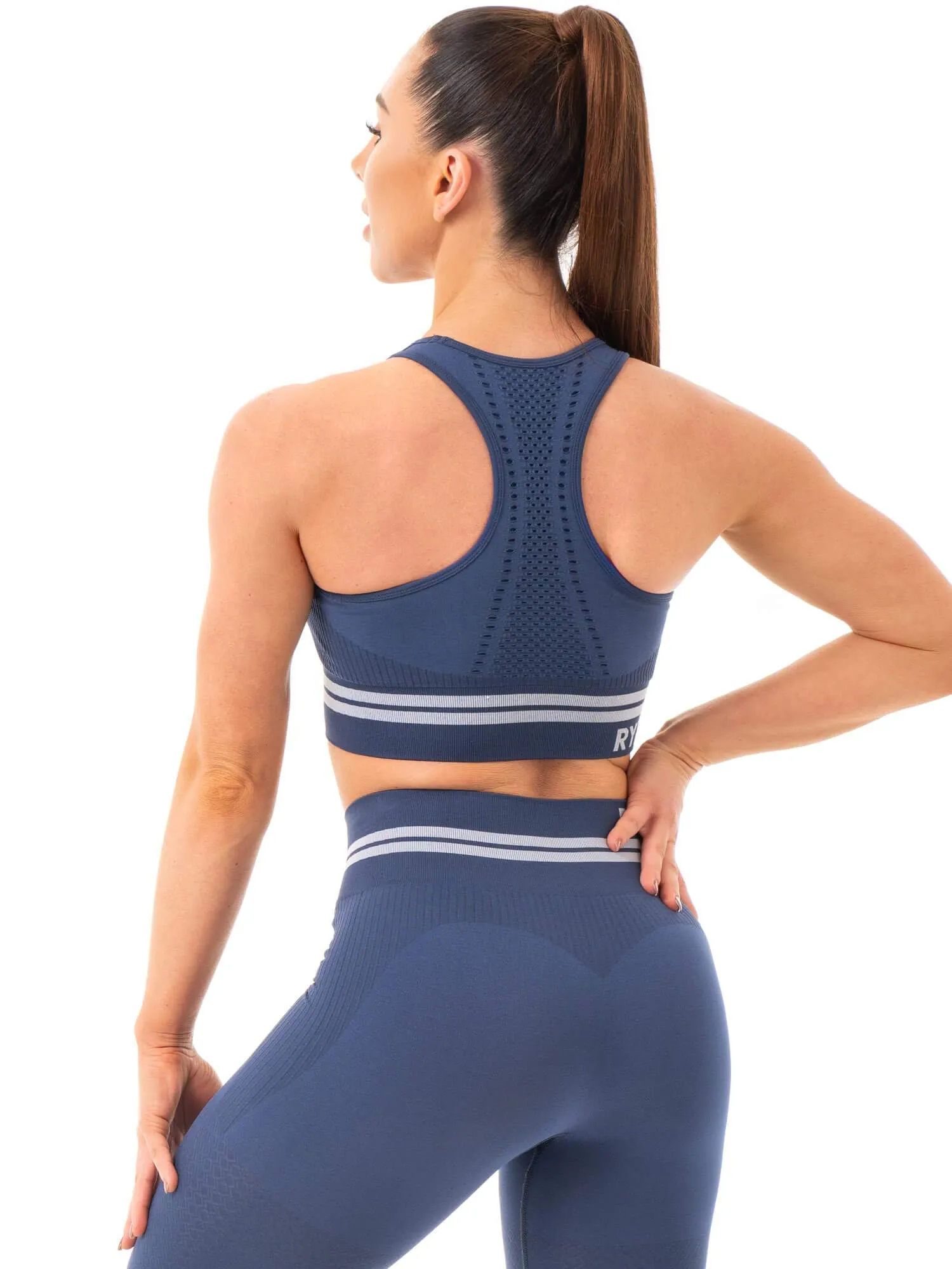 Durable Support Relaxed fit seams Freestyle Seamless Longline Sports Bra - Steel Blue