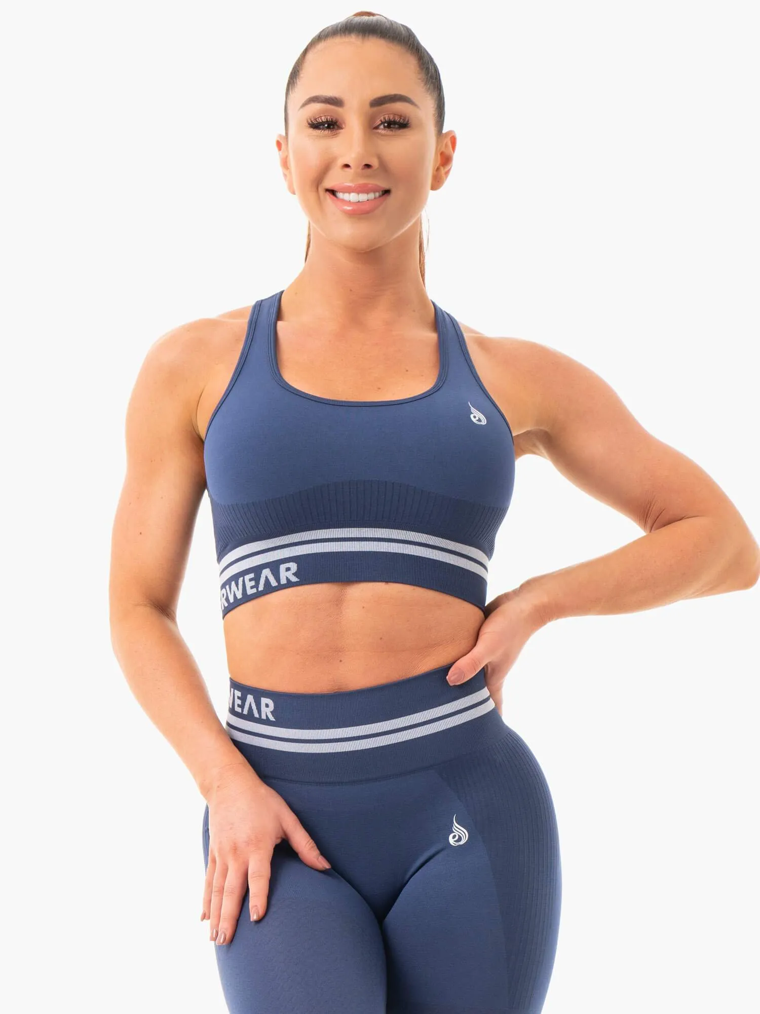 Invisible stitching Sustainable workout gear Freestyle Seamless Longline Sports Bra - Steel Blue