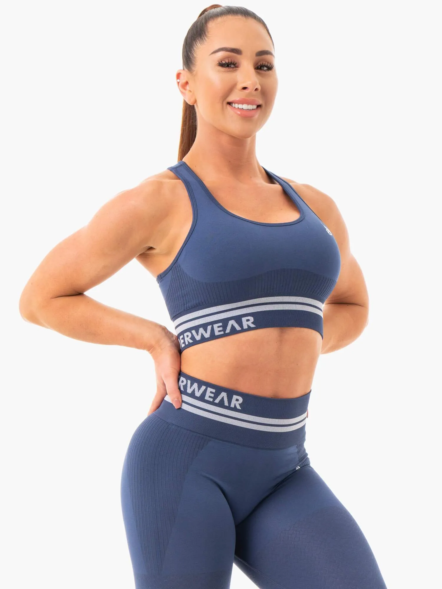 Matching Set Shock Absorption Zones Freestyle Seamless Longline Sports Bra - Steel Blue