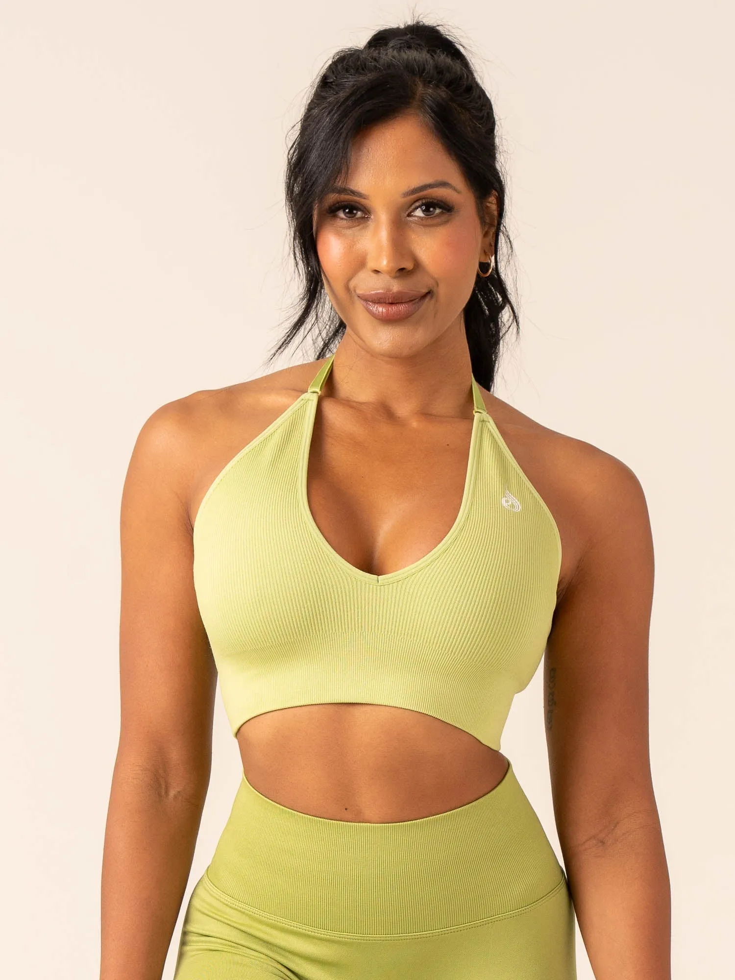 Elegant sports apparel Lift Rib Seamless Halter Sports Bra - Olive