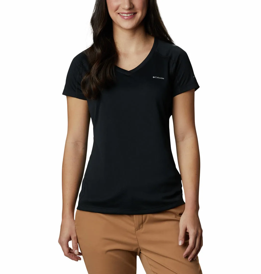 Columbia Women Black Zero Rules Short Sleeve Shirt (Sun Protection) Foam Print Detail