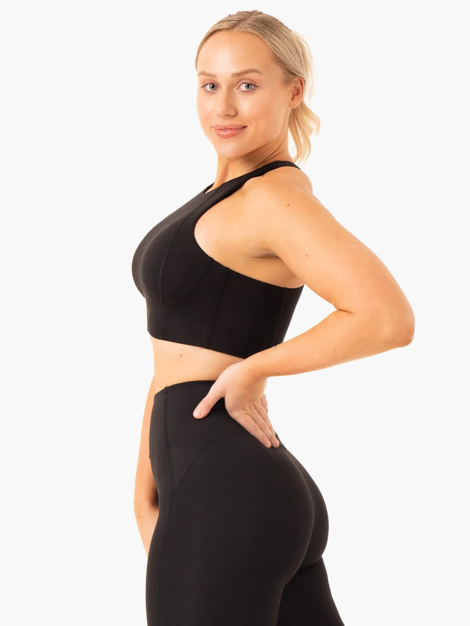 NKD Frame Long Line Sports Bra - Black Reinforced Stress Points