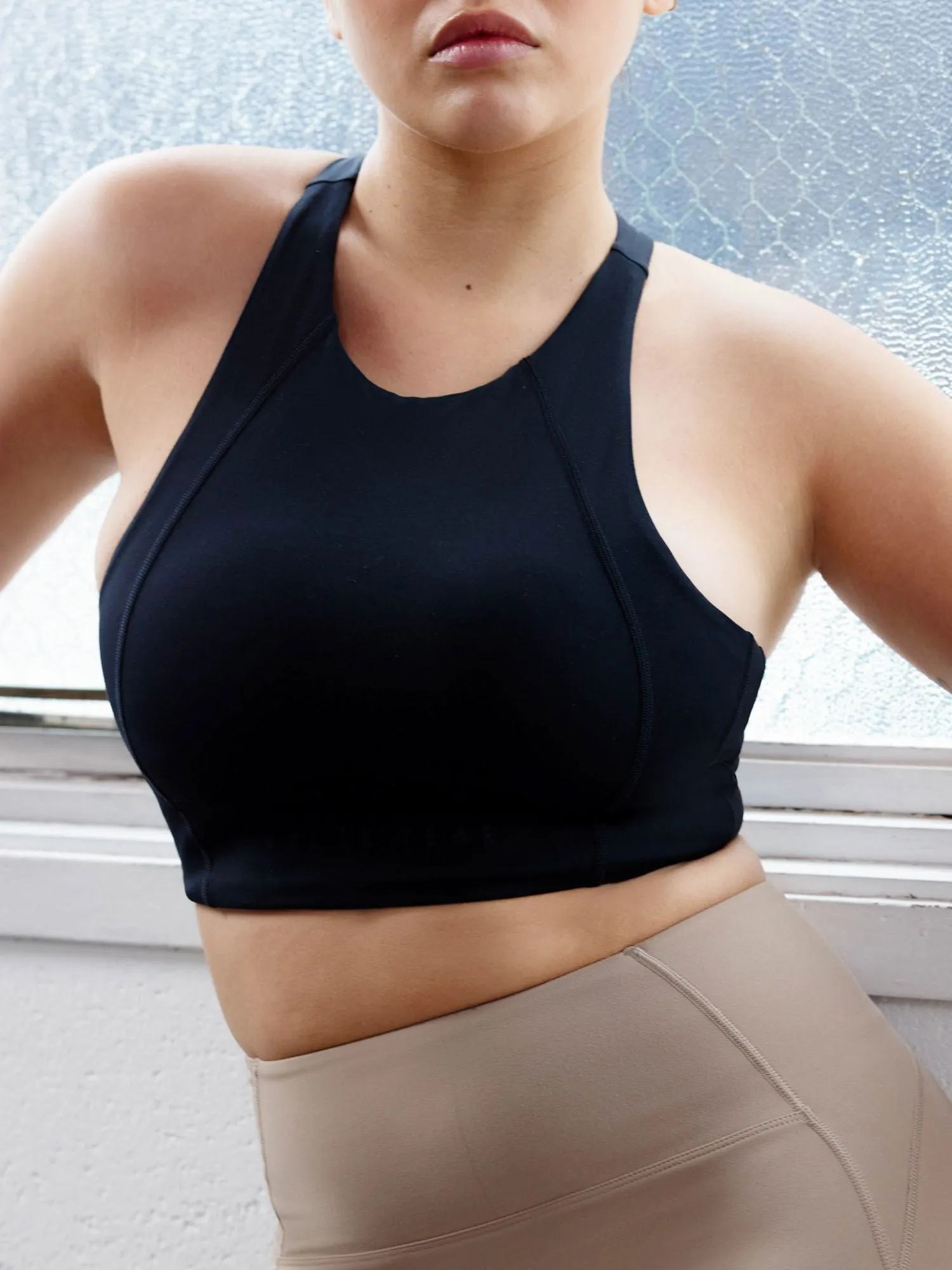 NKD Frame Long Line Sports Bra - Black Lightweight Comfort Open-back