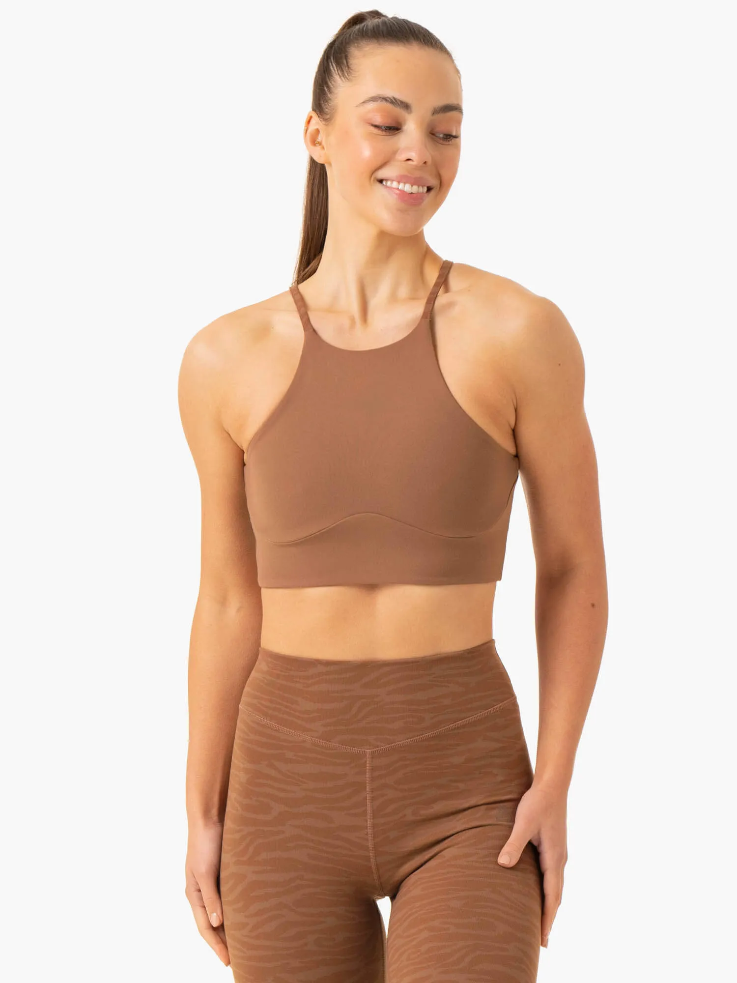 Wide Band Thermal seams Transform Reversible Sports Crop - Chocolate Zebra