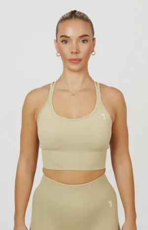 Evolution - potential Double Layered Collar Form Seamless Strappy Sports Bra - Light Camel