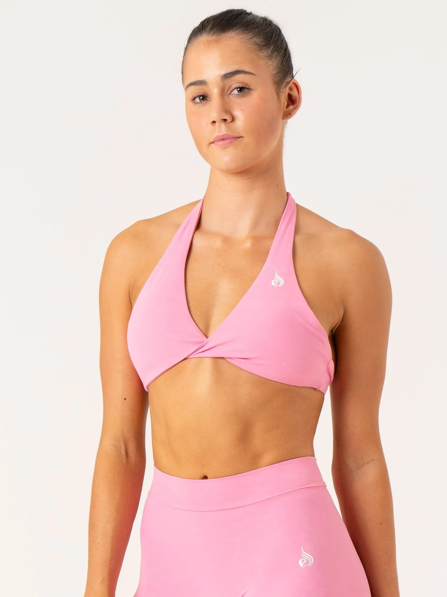 NKD Stonewash Halter Sports Bra - Pink Stonewash Racerback seams