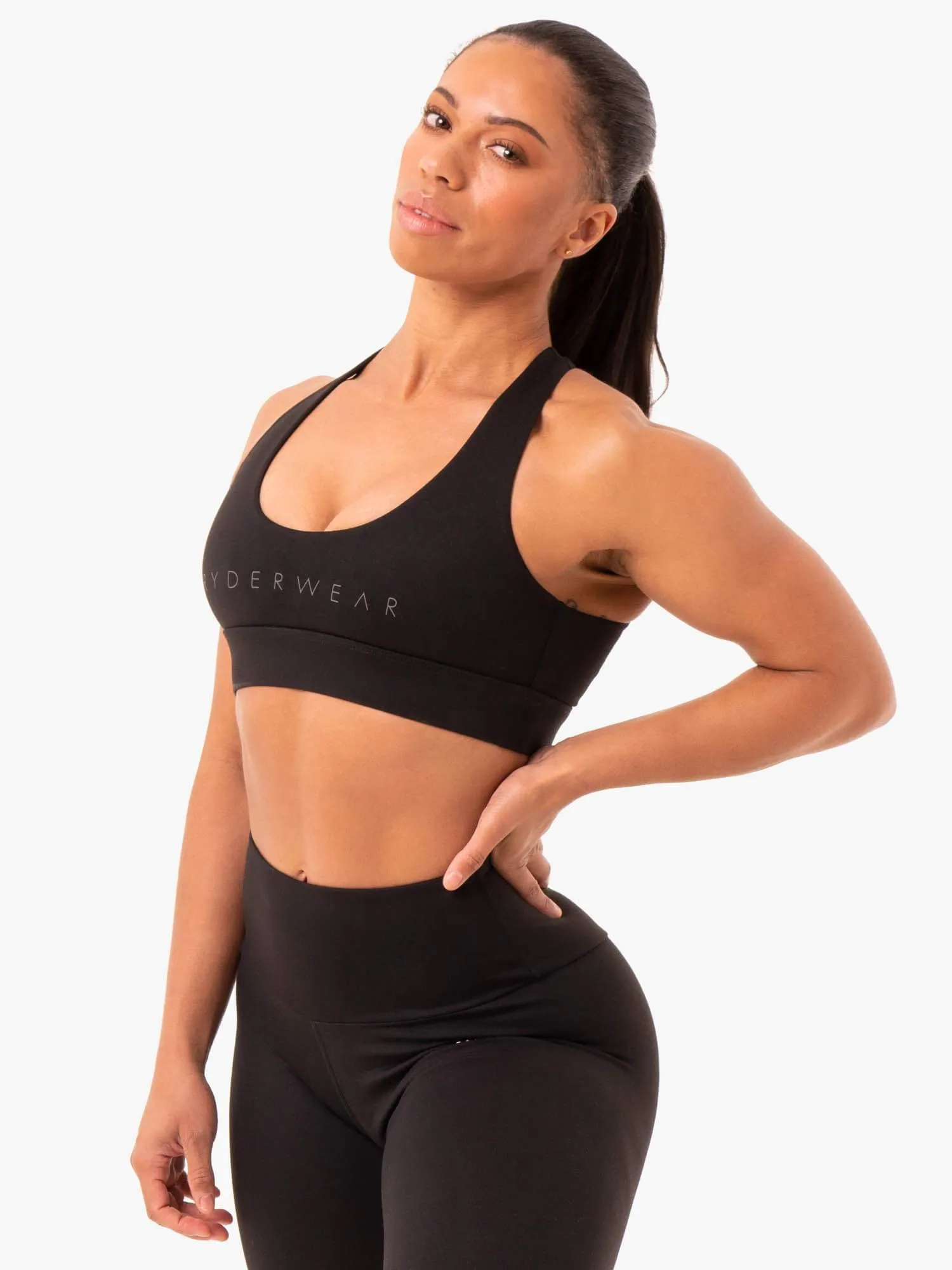 Lightweight Comfort Staples Cross Over Sports Bra - Black