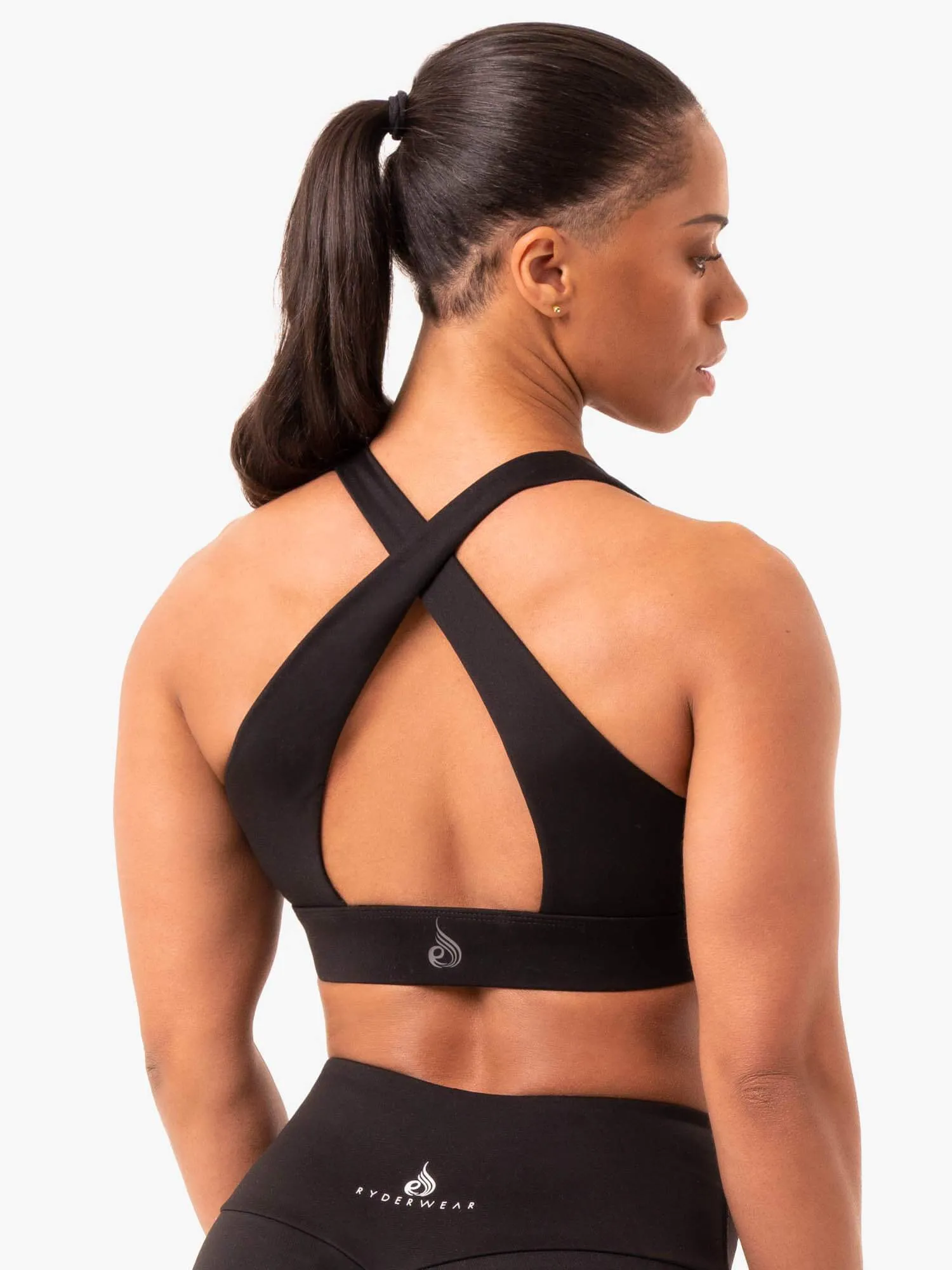 Compression fit seams Cotton fabric Staples Cross Over Sports Bra - Black