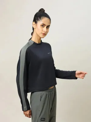 Women Colorblock Slim Fit Crew Neck Pullover with ELASTO PLUS Practical Wear Cozy Warmth