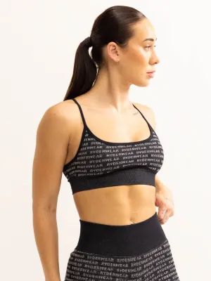 Logo Lux Seamless Sports Bra - Black Zipped seams
