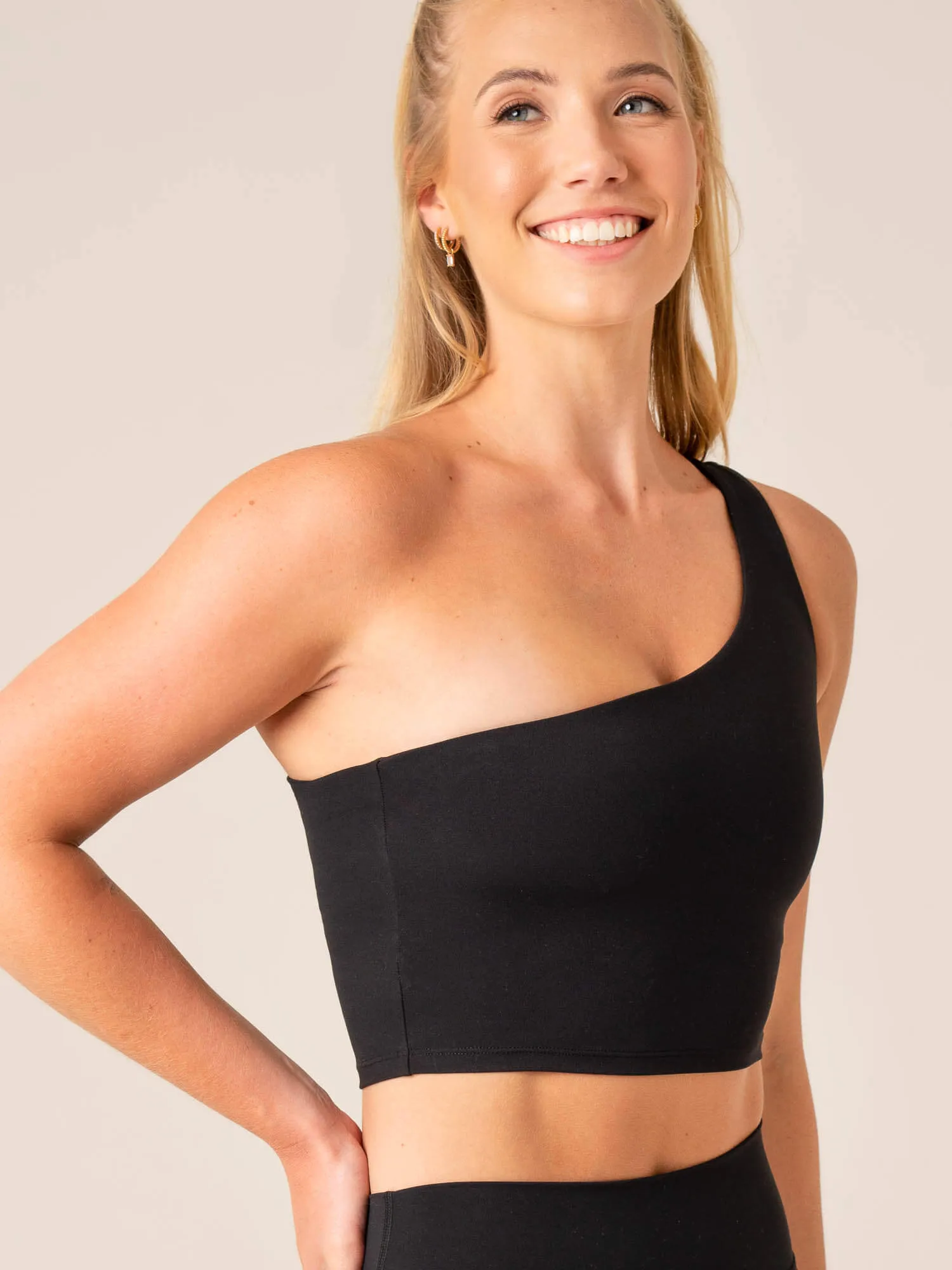 Mock neck seams NKD One Shoulder Tank Bra - Black
