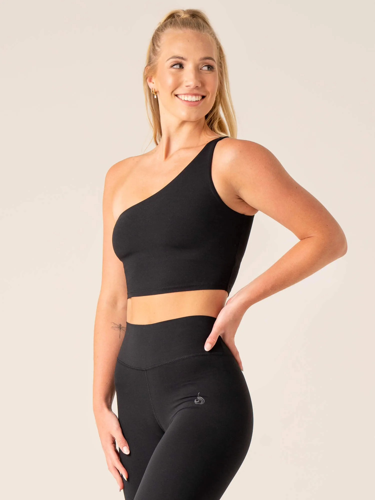 NKD One Shoulder Tank Bra - Black Supportive Underwear