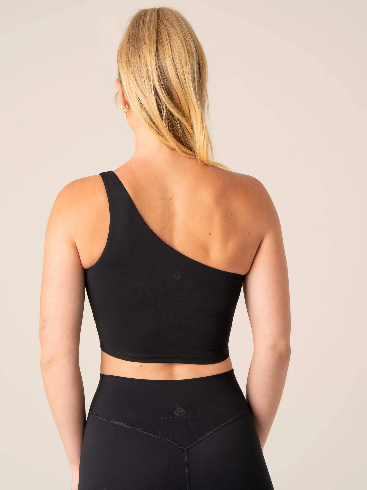 Red Collared seams NKD One Shoulder Tank Bra - Black