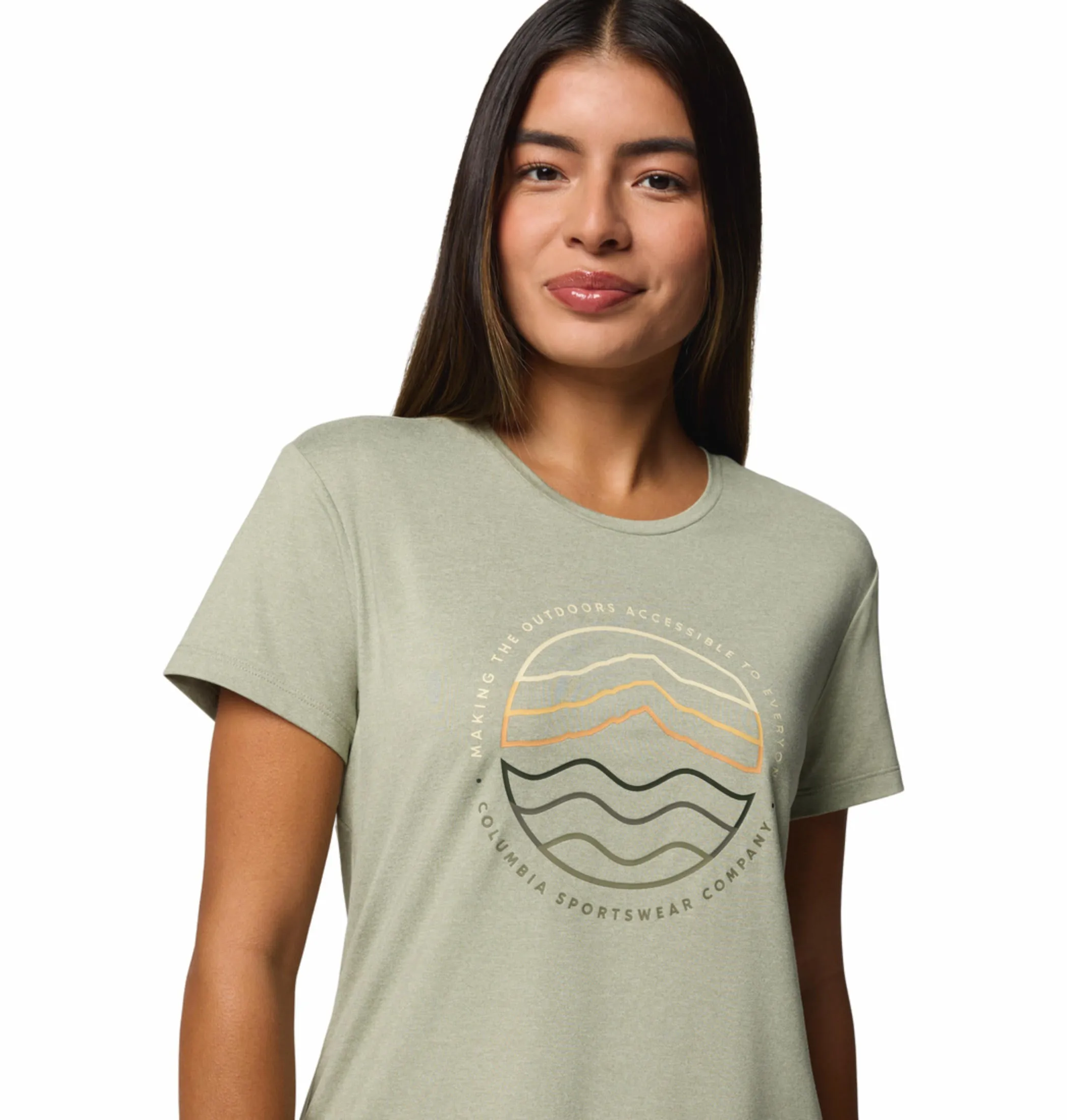 Columbia Women Green Sloan Ridge Graphic SS Tee Outdoor Light