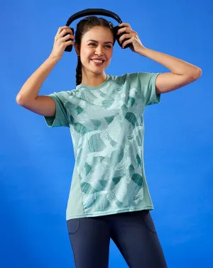 Women Abstract Print Slim Fit Crew Neck T-shirt with TECHNO COOL  Spring Wear